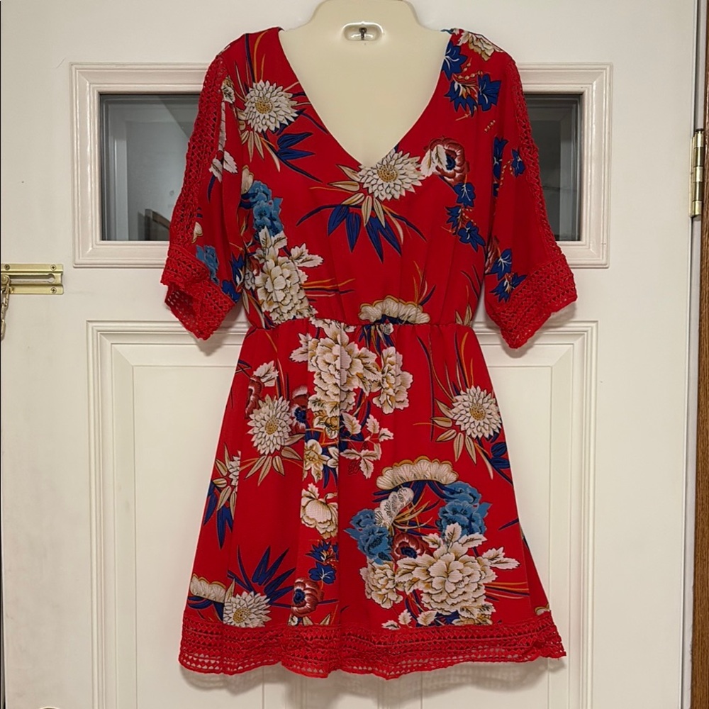 Short Floral Red Dress